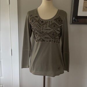 Double D Ranch Olive Studded Long Sleeve Top